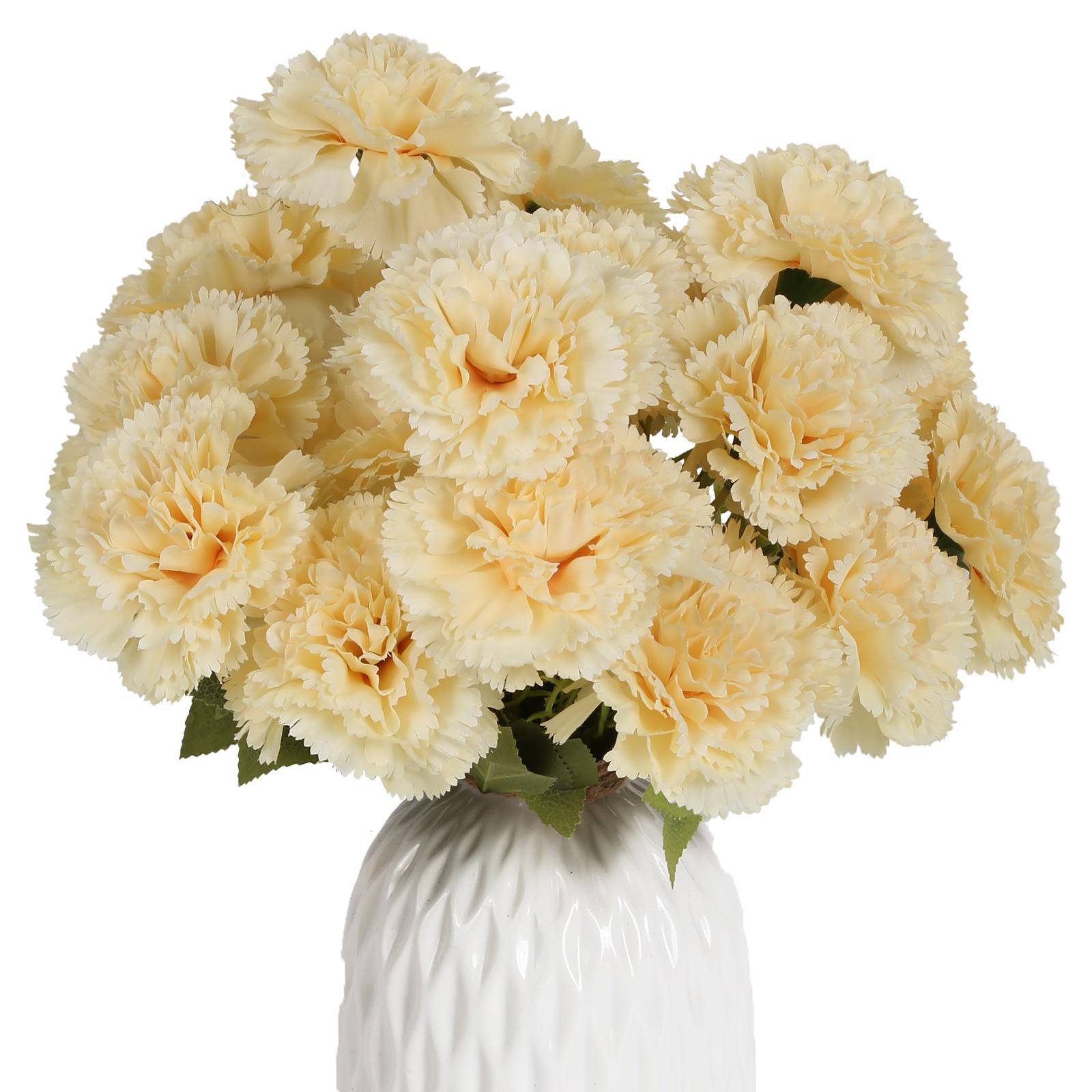 Champagne 21-head artificial carnation stems for DIY wedding bouquet table centerpiece home decor