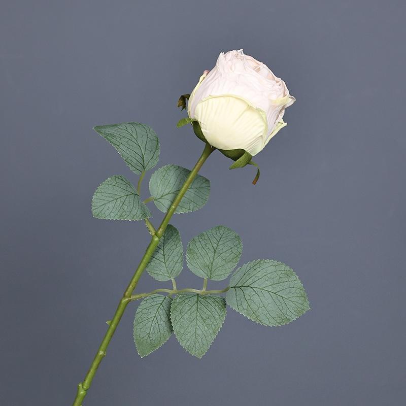 Champagne burnt edge real touch curl rose simulation flower for living room wreath branch decor