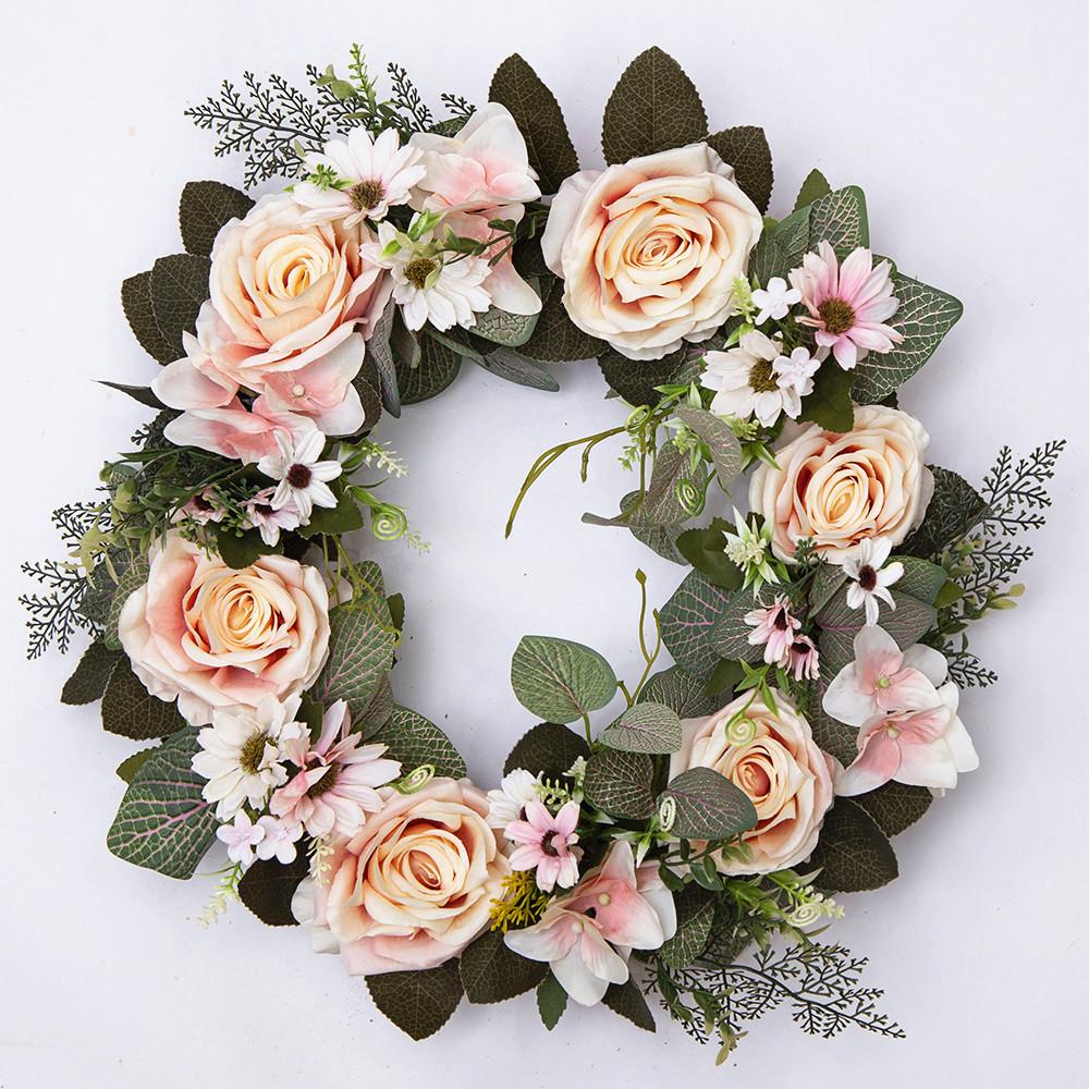 Champagne artificial rose ring wreath front door summer floral wedding home decor