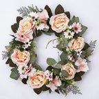 Champagne artificial rose ring wreath front door summer floral wedding home decor
