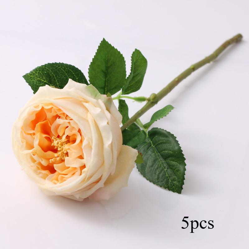 Champagne real touch latex rose peony stems 5pcs for wedding bouquet party home decor