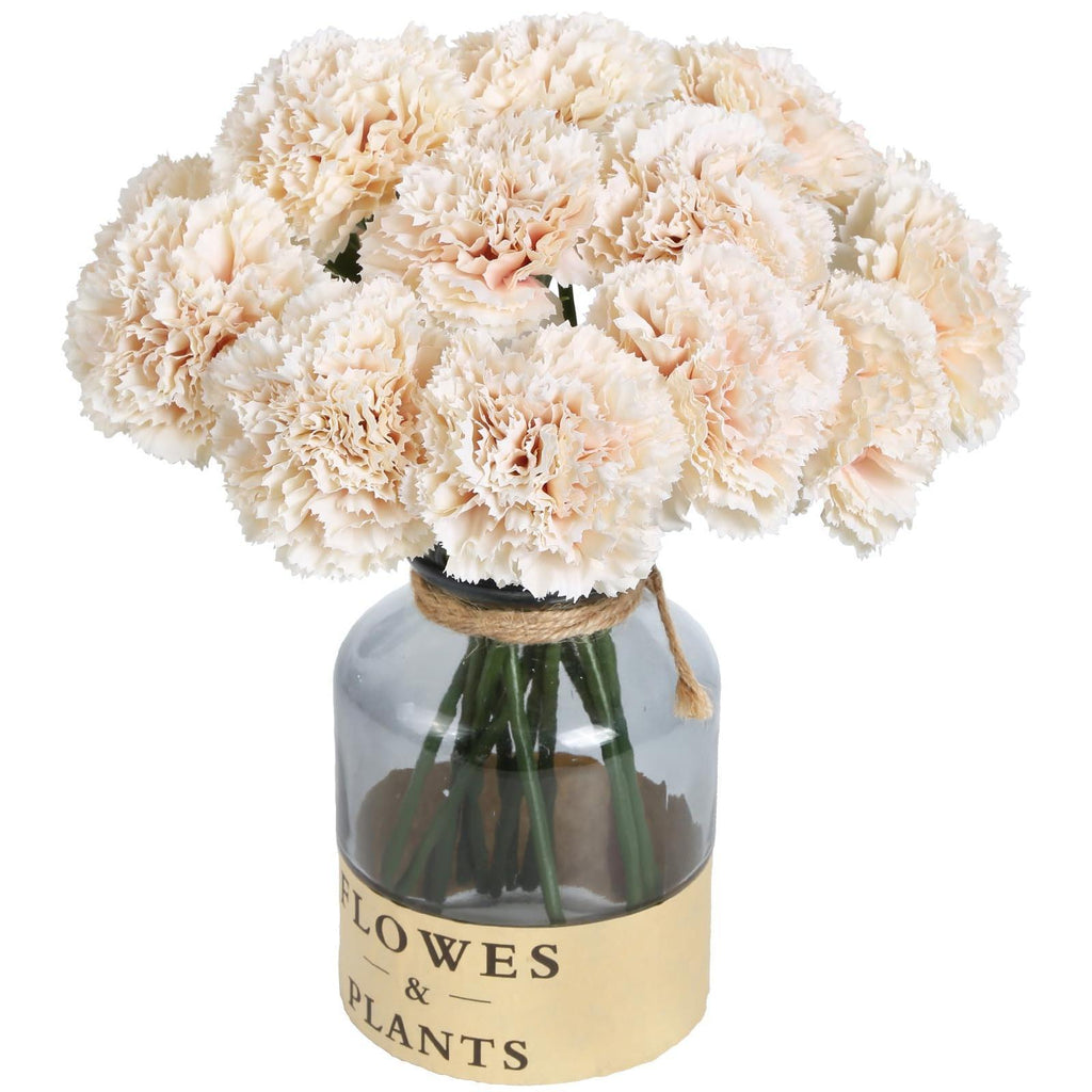 Champagne artificial carnation flowers 15pcs with stems for wedding bouquet home decor anniversary