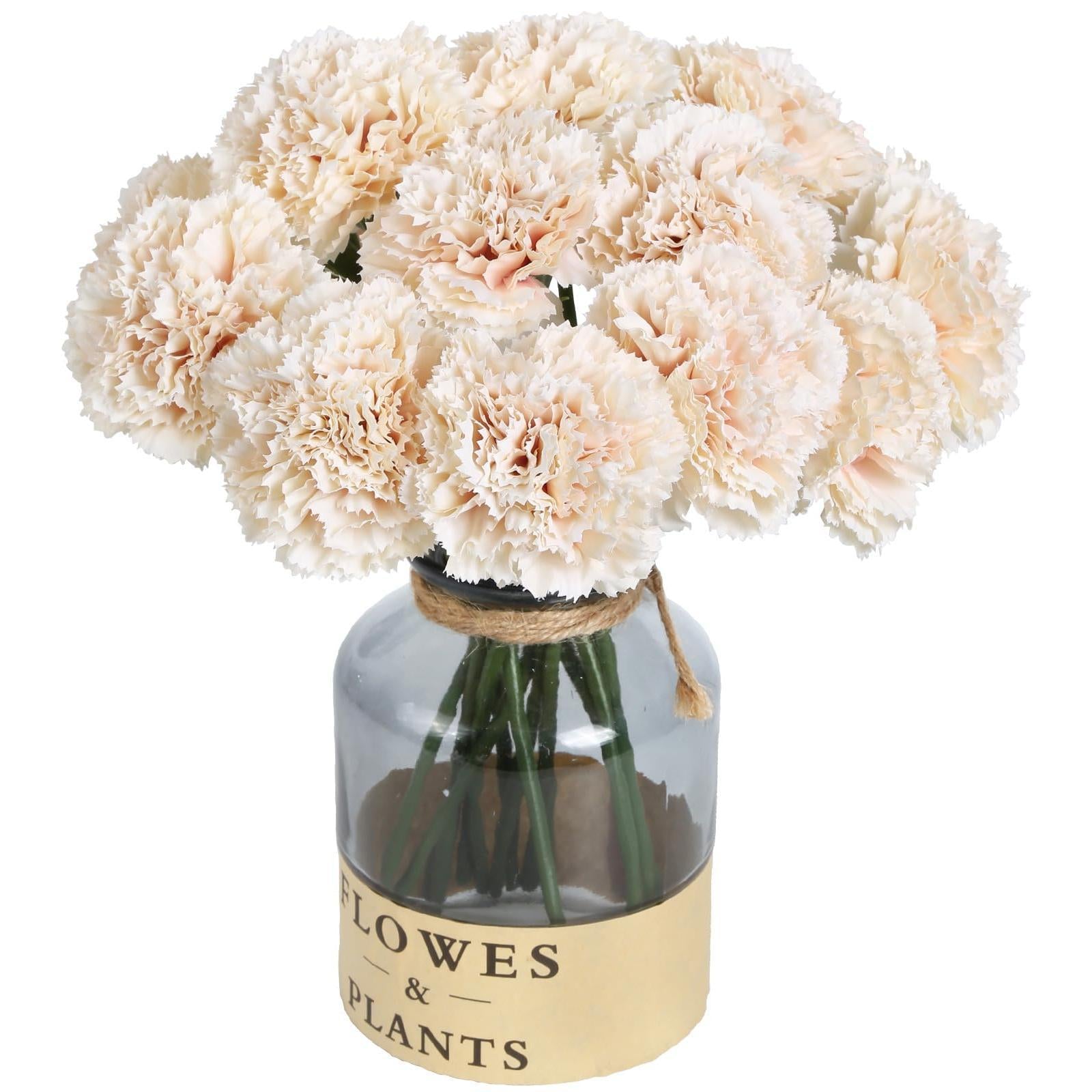 Champagne artificial carnation flowers 15pcs with stems for wedding bouquet home decor anniversary