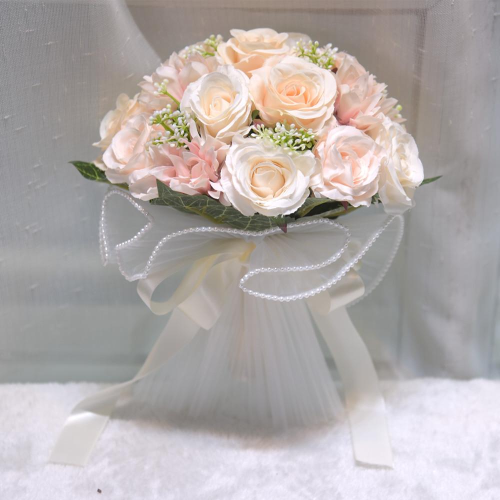 Champagne artificial rose bouquet for bride and bridesmaid wedding flowers