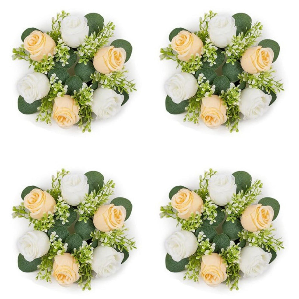 Champagne artificial flower candle ring 14 inch wedding table centerpiece wreath