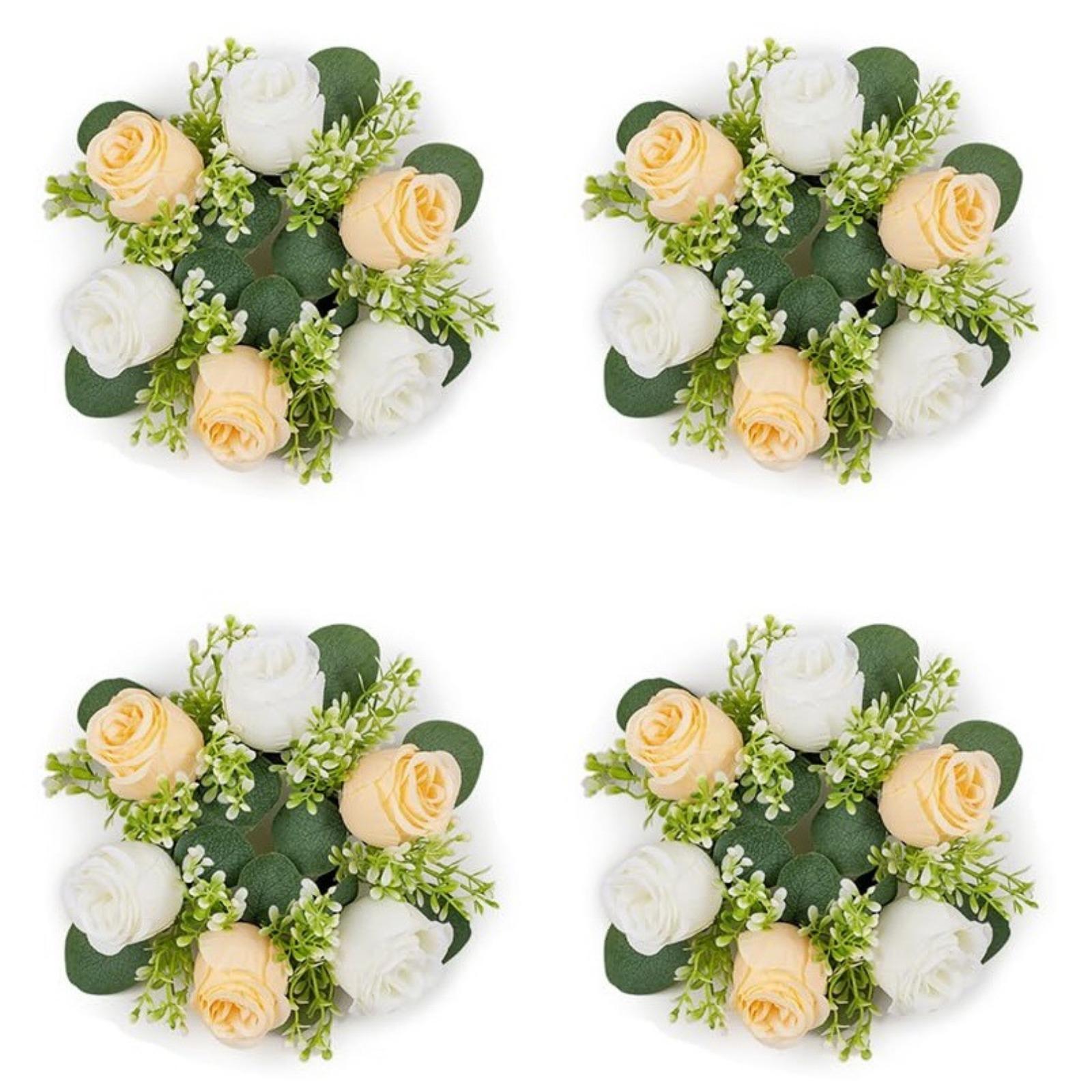 Champagne artificial flower candle ring 14 inch wedding table centerpiece wreath