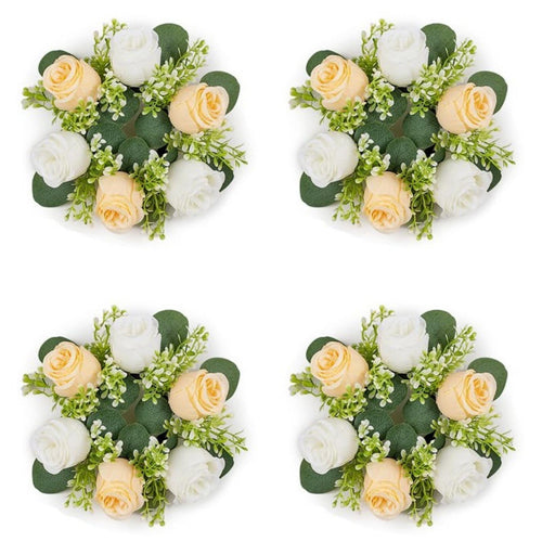 Champagne artificial flower candle ring 14 inch wedding table centerpiece wreath