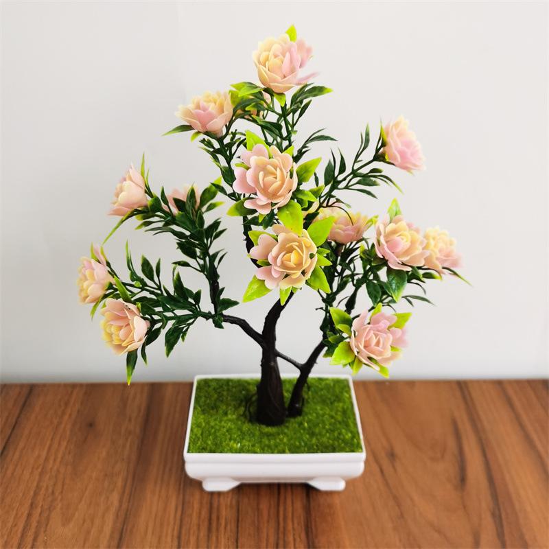 Champagne artificial pine bonsai with pot for zen home decoration
