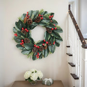 Christmas Floral Swag with Berries and Ribbon Bows – 27.56 in