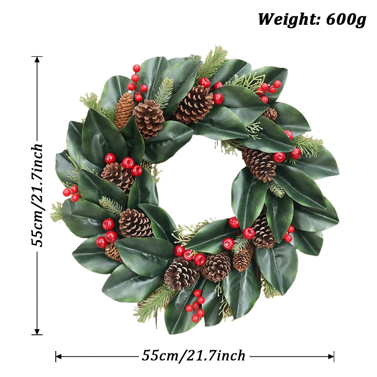 Christmas Floral Swag with Berries and Ribbon Bows – 27.56 in