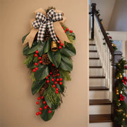 Christmas Floral Swag with Berries and Ribbon Bows – 27.56 in