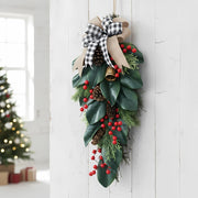Christmas Floral Swag with Berries and Ribbon Bows – 27.56 in