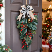 Christmas Floral Swag with Berries and Ribbon Bows – 27.56 in