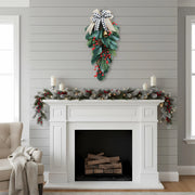 Christmas Floral Swag with Berries and Ribbon Bows – 27.56 in