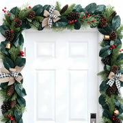 Christmas Floral Swag with Berries and Ribbon Bows – 27.56 in
