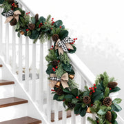 Christmas Floral Swag with Berries and Ribbon Bows – 27.56 in