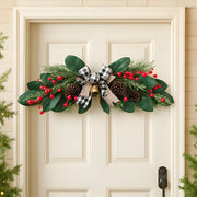 Christmas Floral Swag with Berries and Ribbon Bows – 27.56 in