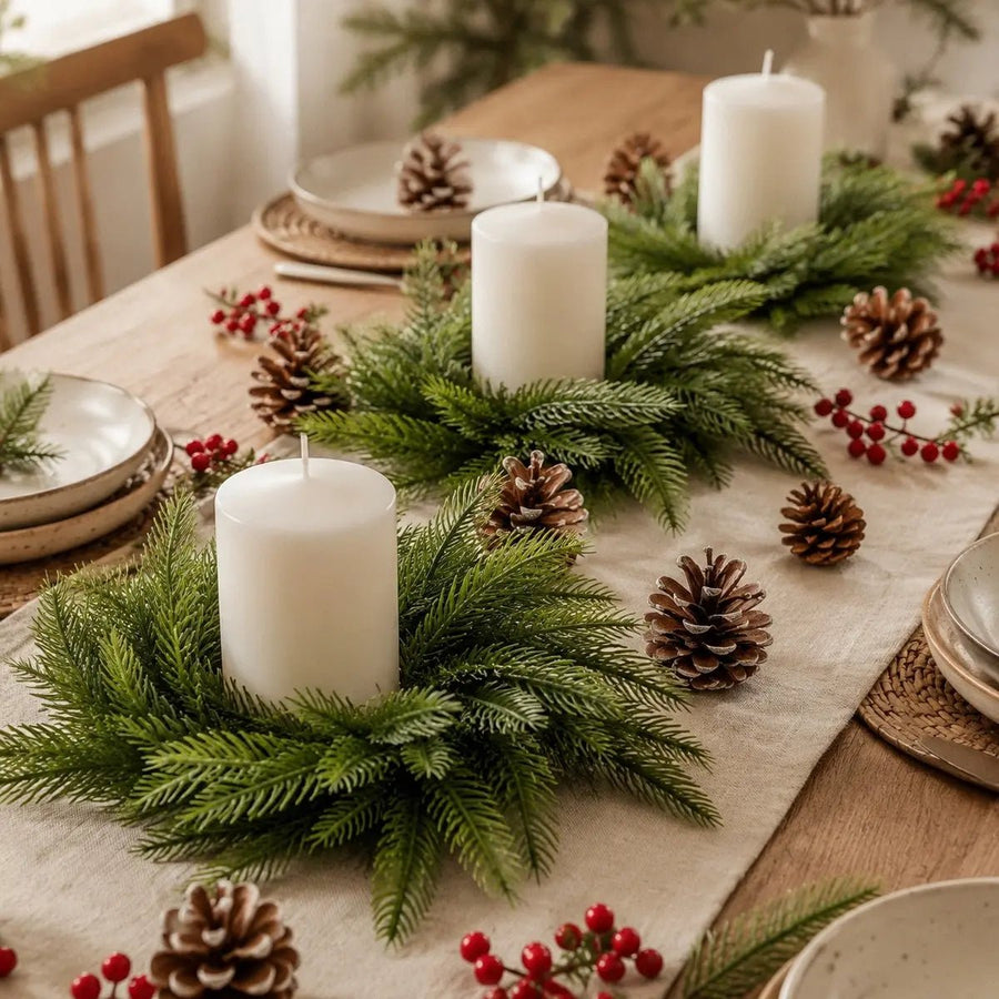 Norfolk Pine Candle Ring Wreath – 10in, Set of 4 or 6