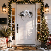 Christmas Swag Wreath – Silver White Poinsettia with Bow