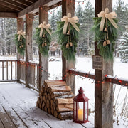 Christmas Pine Needle Teardrop Swag with Pinecones & Vintage Bells