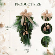 Christmas Pine Needle Teardrop Swag with Pinecones & Vintage Bells