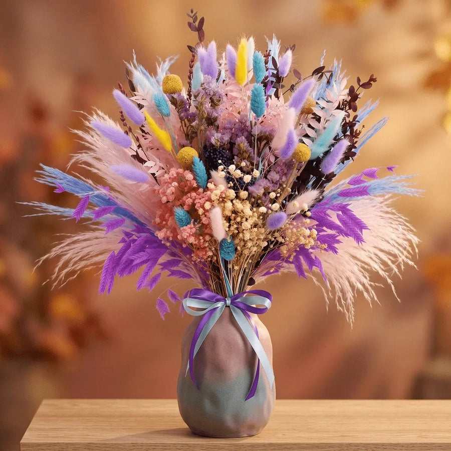 Purple Pampas Grass & Millet Dried Boho Bouquet – 17in