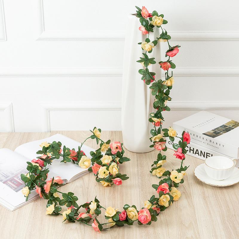 Colorful artificial rose vine hanging garland for wedding party home wall arch decor
