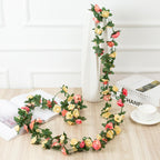 Colorful artificial rose vine hanging garland for wedding party home wall arch decor