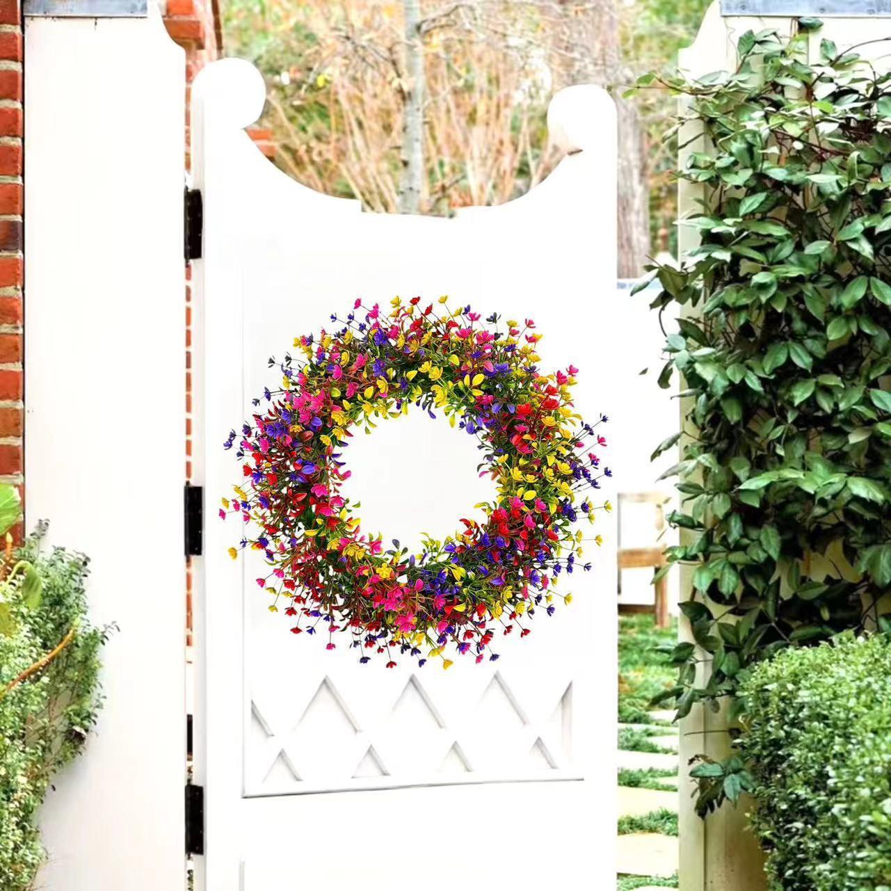Colorful wildflower artificial wreath for front door porch farmhouse decor