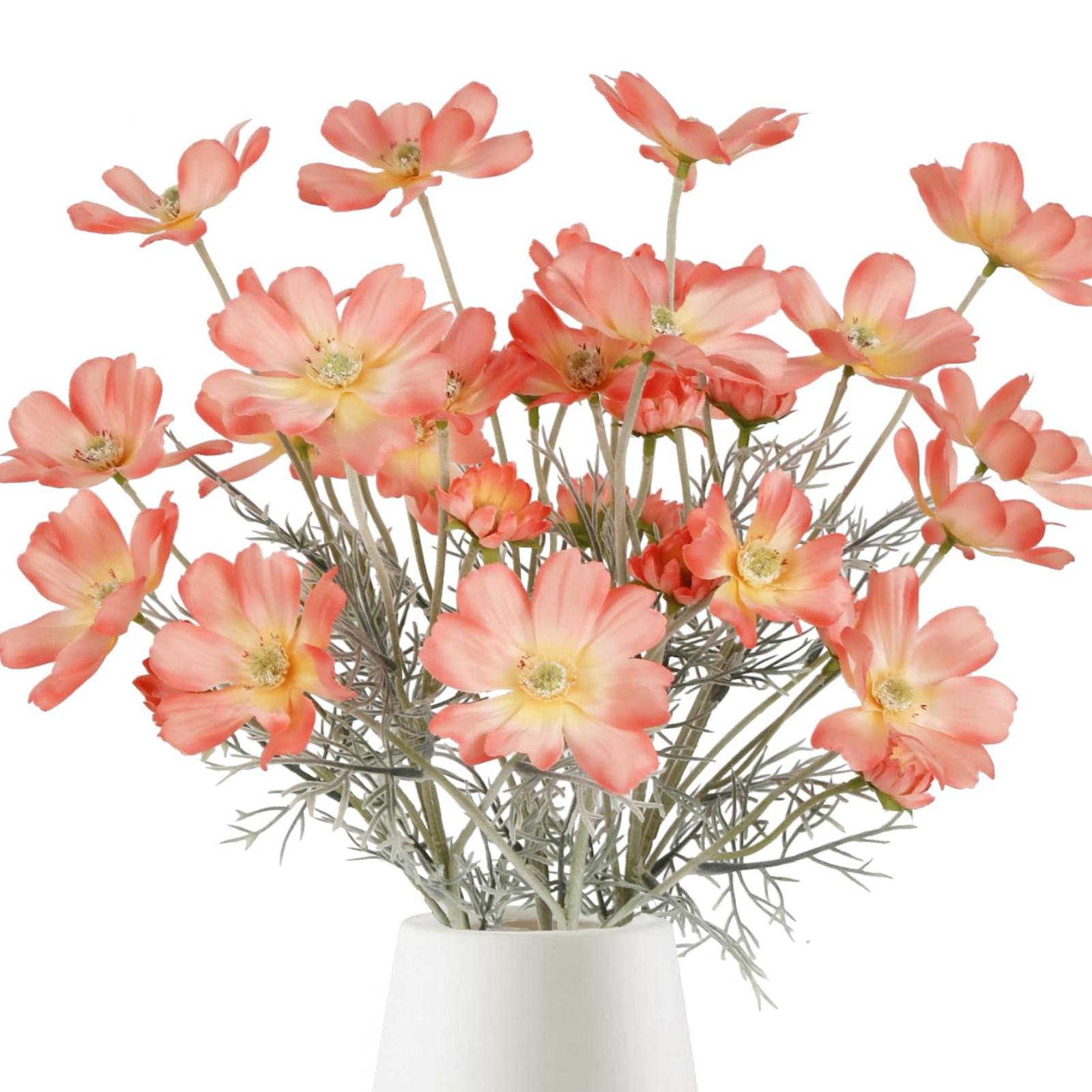 Coral artificial cosmos wildflowers 6pcs 24 inch for wedding party home kitchen decoration