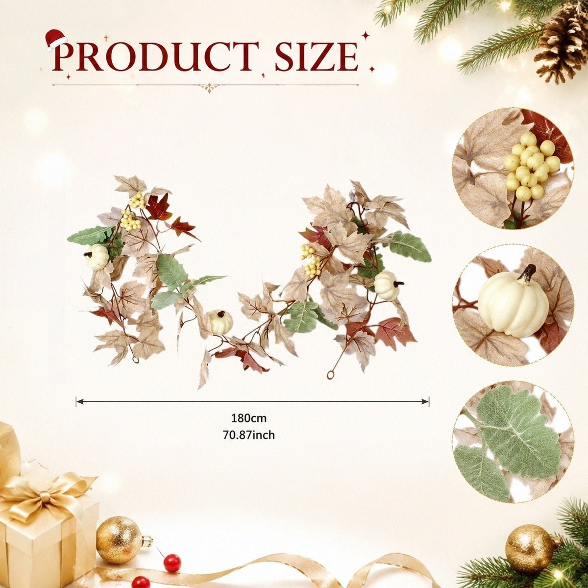 Cream rose floral garland product size chart dimensions reference – IPOPU
