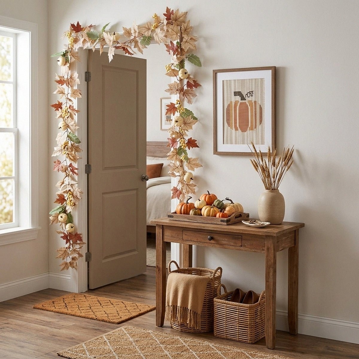 Artificial rose and greenery garland draped over doorway arch floral decor – IPOPU
