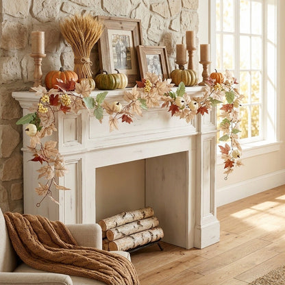 Cream rose floral garland draped over fireplace mantel fall home decor – IPOPU
