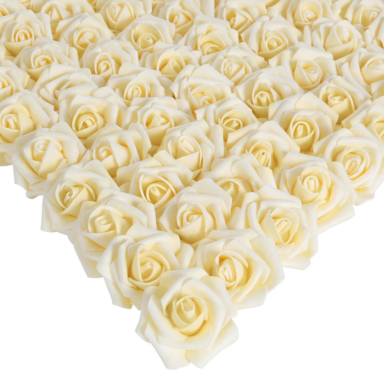 Cream yellow artificial stemless foam rose heads 200pcs for wedding DIY party decor