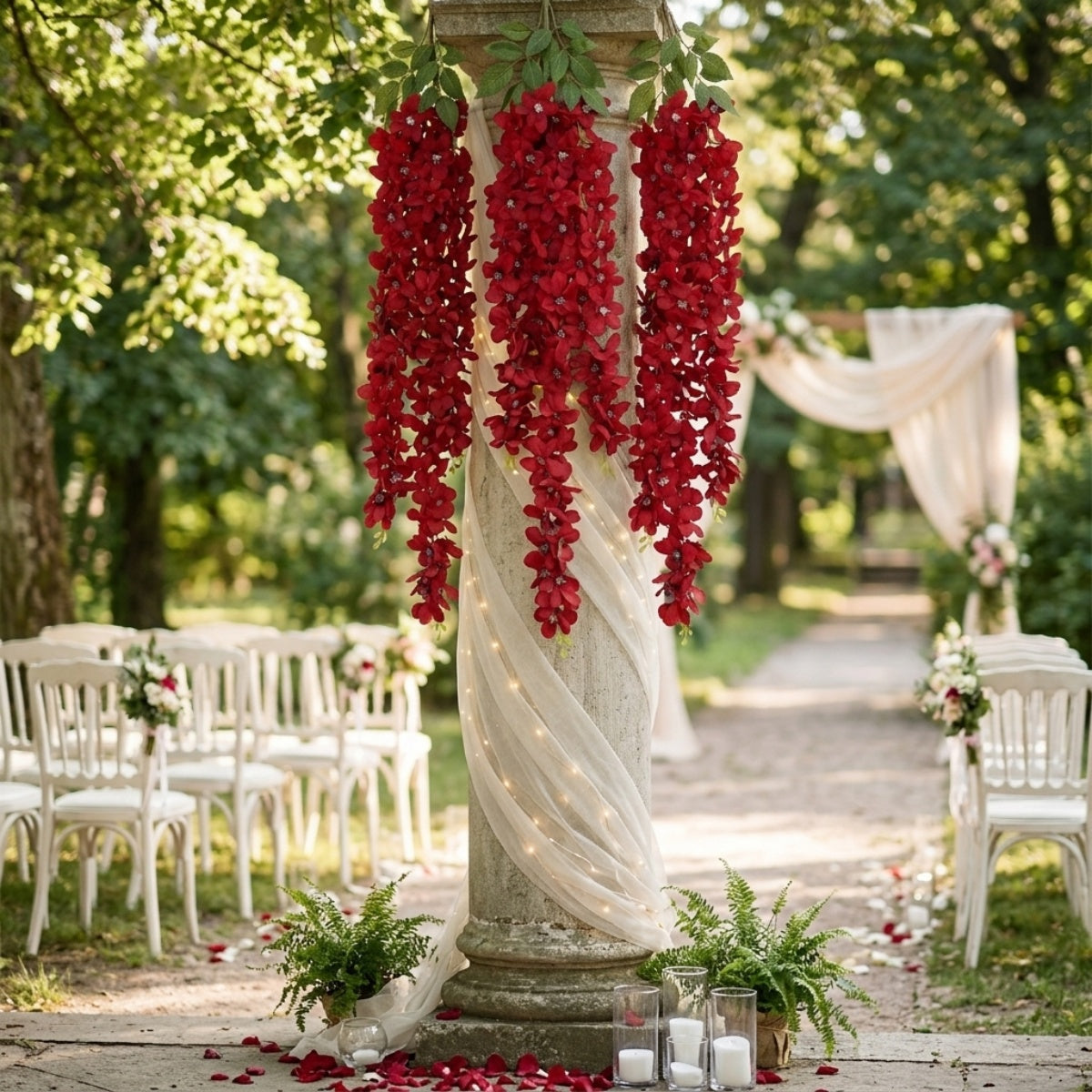 Wisteria Hanging Flowers Dense Faux Vine Garland 2pcs | 6 Colors for Wedding Arch Backdrop Home Party & Wall Decor
