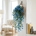 Artificial Hanging Flowers for Outdoors, Morning Glory Artificial Flowers with Eucalyptus Leaves, UV Resistant Fake Flower Realistic Faux Plants for Home Patio Porch Garden