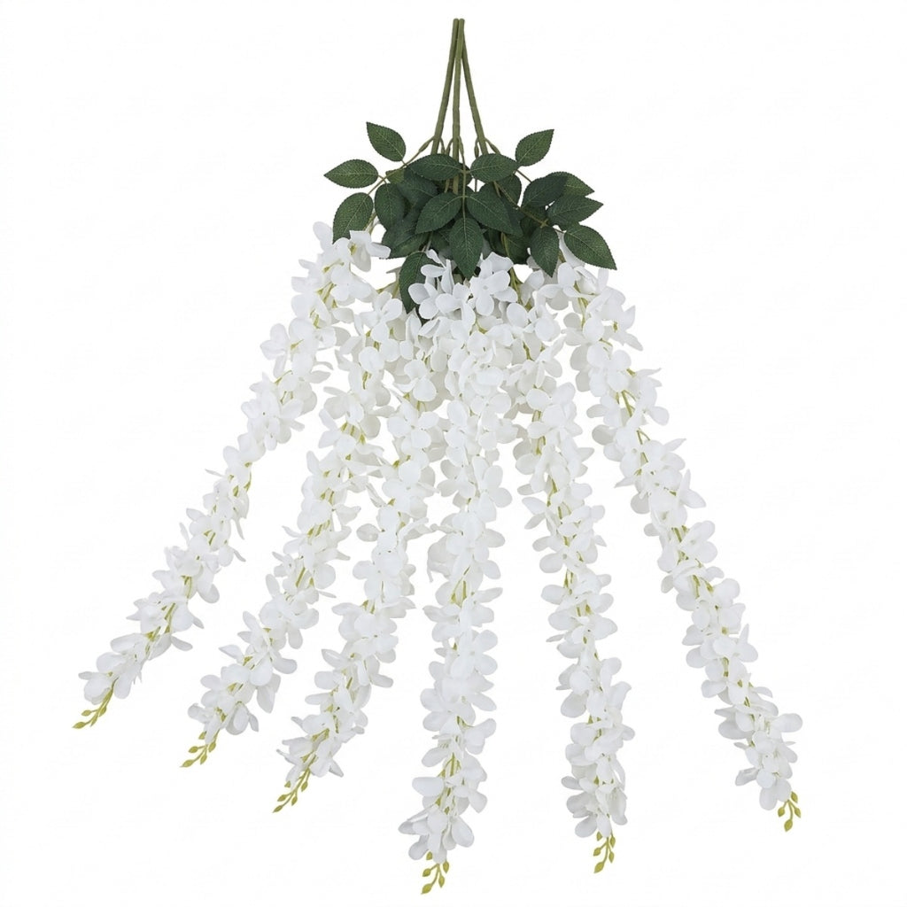 Wisteria Hanging Flowers Dense Faux Vine Garland 2pcs | 6 Colors for Wedding Arch Backdrop Home Party & Wall Decor