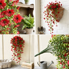 Artificial Hanging Flowers for Outdoors, Morning Glory Artificial Flowers with Eucalyptus Leaves, UV Resistant Fake Flower Realistic Faux Plants for Home Patio Porch Garden