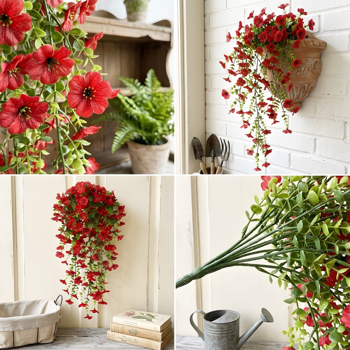 Artificial Hanging Flowers for Outdoors, Morning Glory Artificial Flowers with Eucalyptus Leaves, UV Resistant Fake Flower Realistic Faux Plants for Home Patio Porch Garden