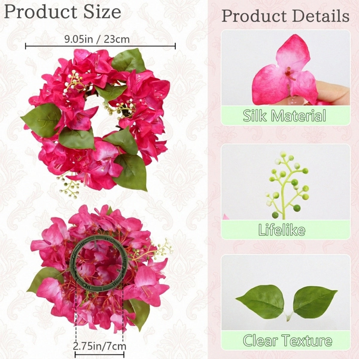 Floral Candle Wreath Rings | Artificial Bougainvillea Candle Rings for Wedding Table Centerpiece Home Decor