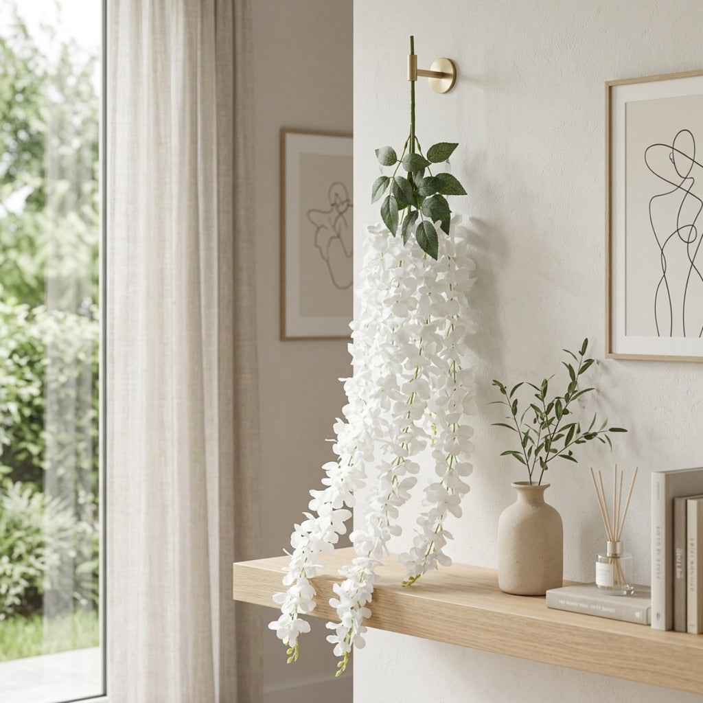 Wisteria Hanging Flowers Dense Faux Vine Garland 2pcs | 6 Colors for Wedding Arch Backdrop Home Party & Wall Decor