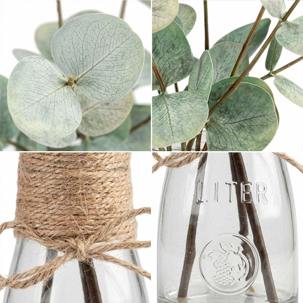 Artificial Eucalyptus Stems in Glass Vase with Faux Water | Faux Greenery for Bathroom Desk Shelf Coffee Table Decor