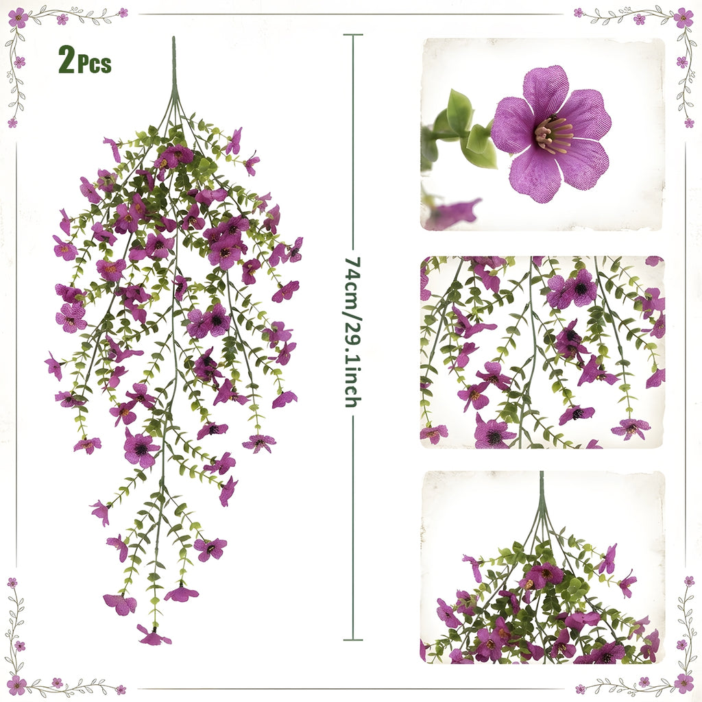 Artificial Hanging Flowers for Outdoors, Morning Glory Artificial Flowers with Eucalyptus Leaves, UV Resistant Fake Flower Realistic Faux Plants for Home Patio Porch Garden