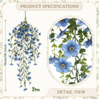 Artificial Hanging Flowers for Outdoors, Morning Glory Artificial Flowers with Eucalyptus Leaves, UV Resistant Fake Flower Realistic Faux Plants for Home Patio Porch Garden