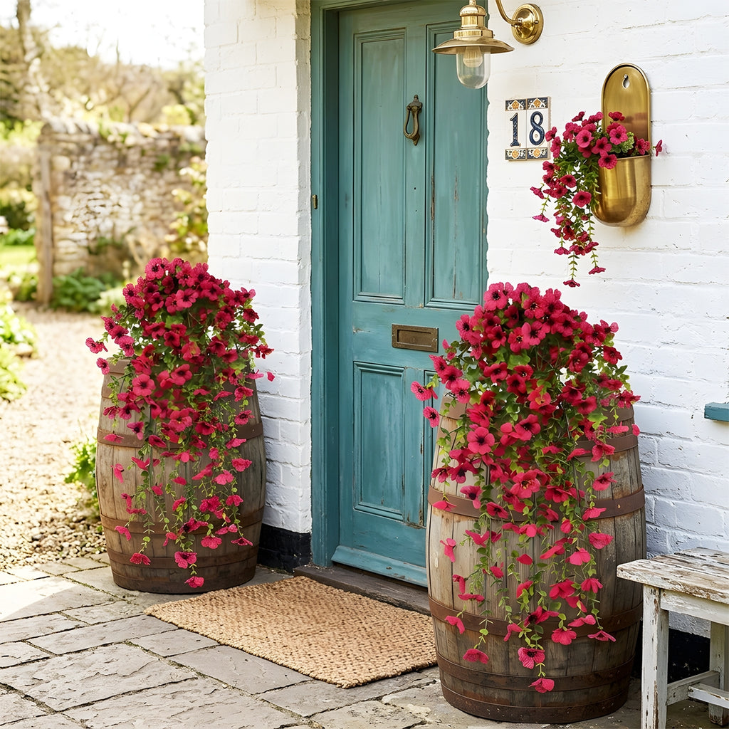 Artificial Hanging Flowers for Outdoors, Morning Glory Artificial Flowers with Eucalyptus Leaves, UV Resistant Fake Flower Realistic Faux Plants for Home Patio Porch Garden