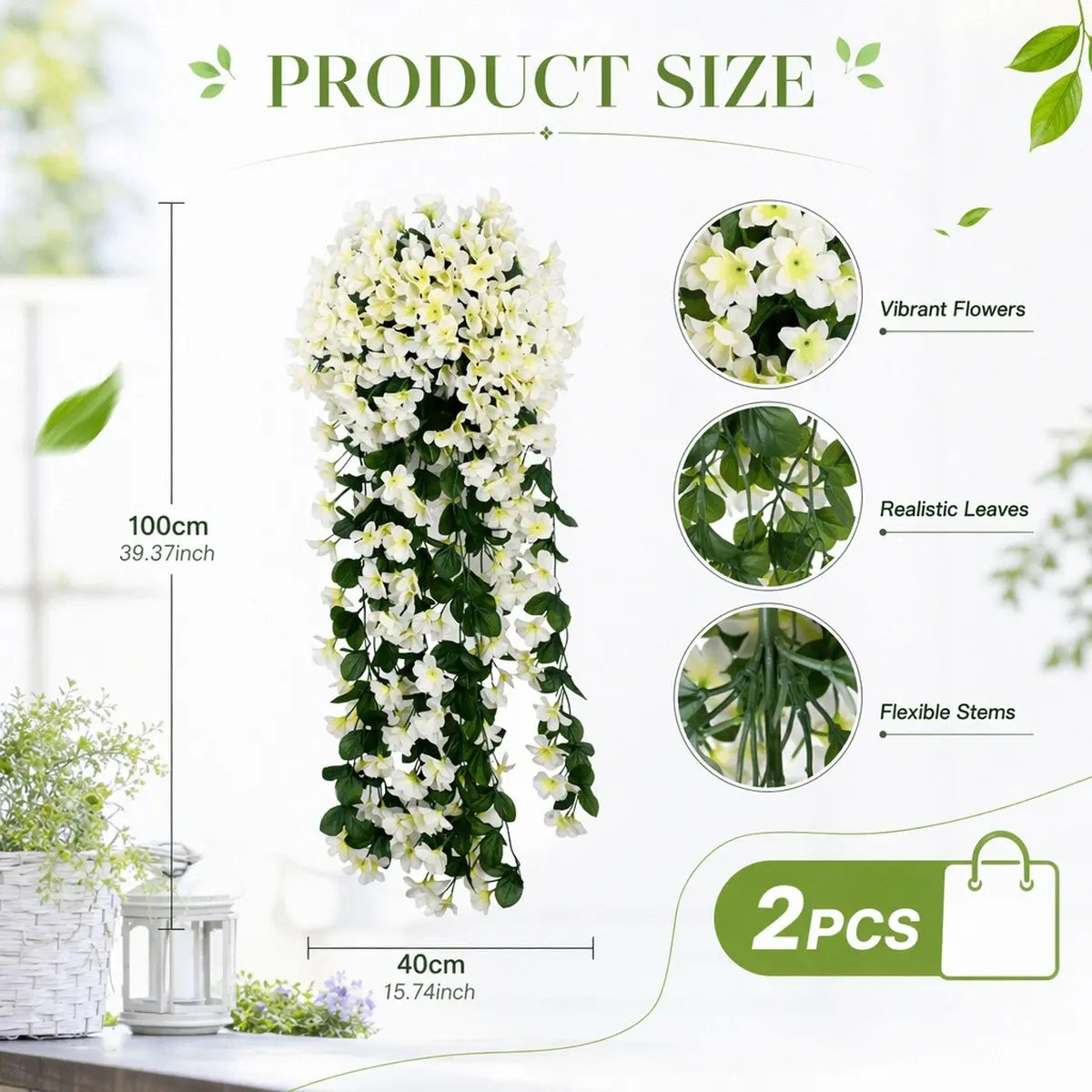 2 Pack Artificial Hanging Violet Orchid Flower Vines – Indoor Outdoor Home Décor