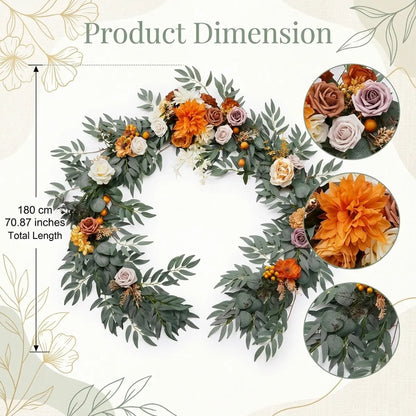 Eucalyptus Willow Leaf Rose Vine Garland Size Chart – 5.9FT Artificial Flower Garland for Wedding and Party Decor
