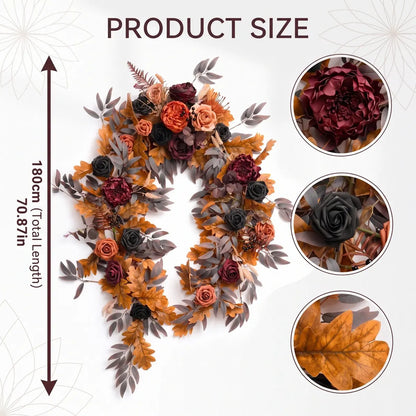 Product size chart for 5.9FT artificial eucalyptus floral garland showing dimensions and scale