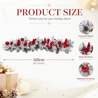 Christmas Swag Garland Size Chart – 47.24 Inch Artificial Holiday Garland with Pine Cones and Red Berries
