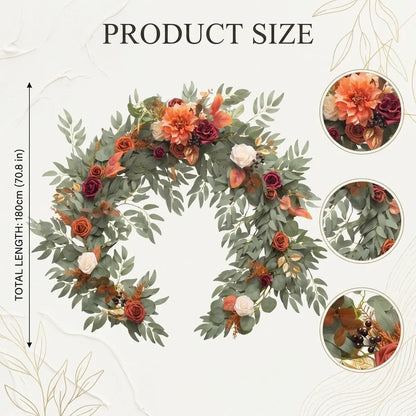 Fall Eucalyptus Rose Garland Size Chart – 6FT Burnt Orange Artificial Flower Garland for Wedding and Thanksgiving

